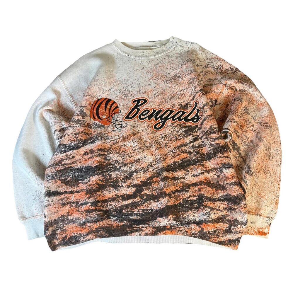 Vintage Cincinnati Bengals AOP Pullover Sweatshirt Jostens 90s Mens XL RARE
